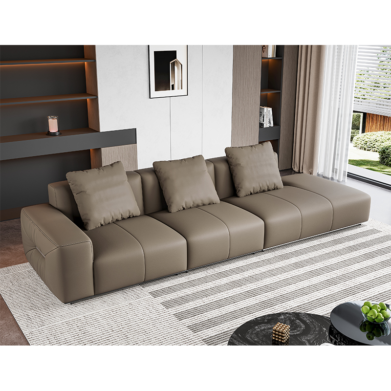 Modern Minimalist Fashion Straight Row Chaise Leather Sofa