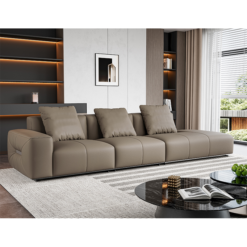 Modern Minimalist Fashion Straight Row Chaise Leather Sofa