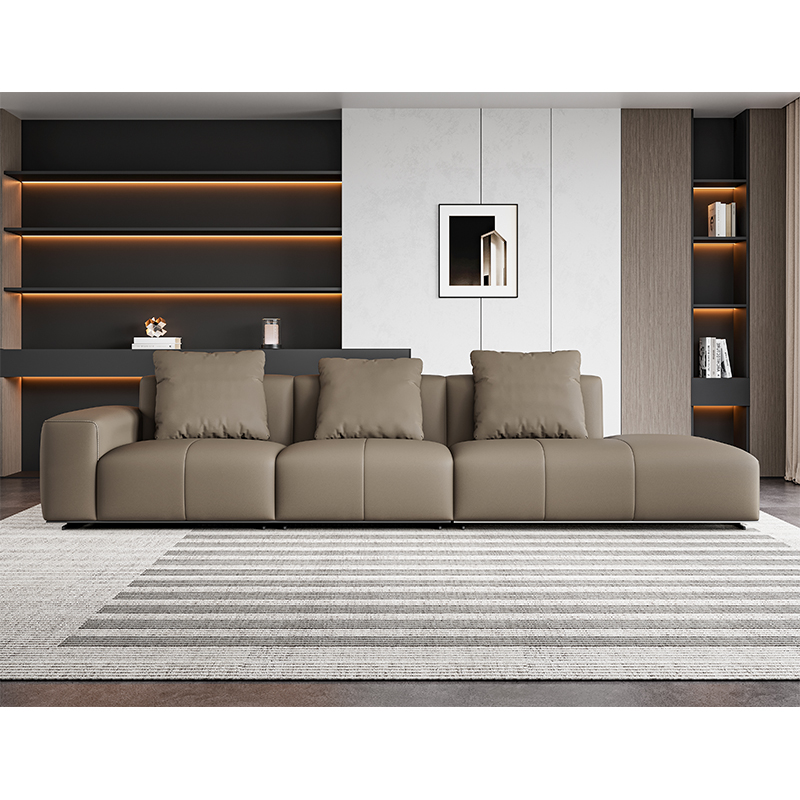 Modern Minimalist Fashion Straight Row Chaise Leather Sofa