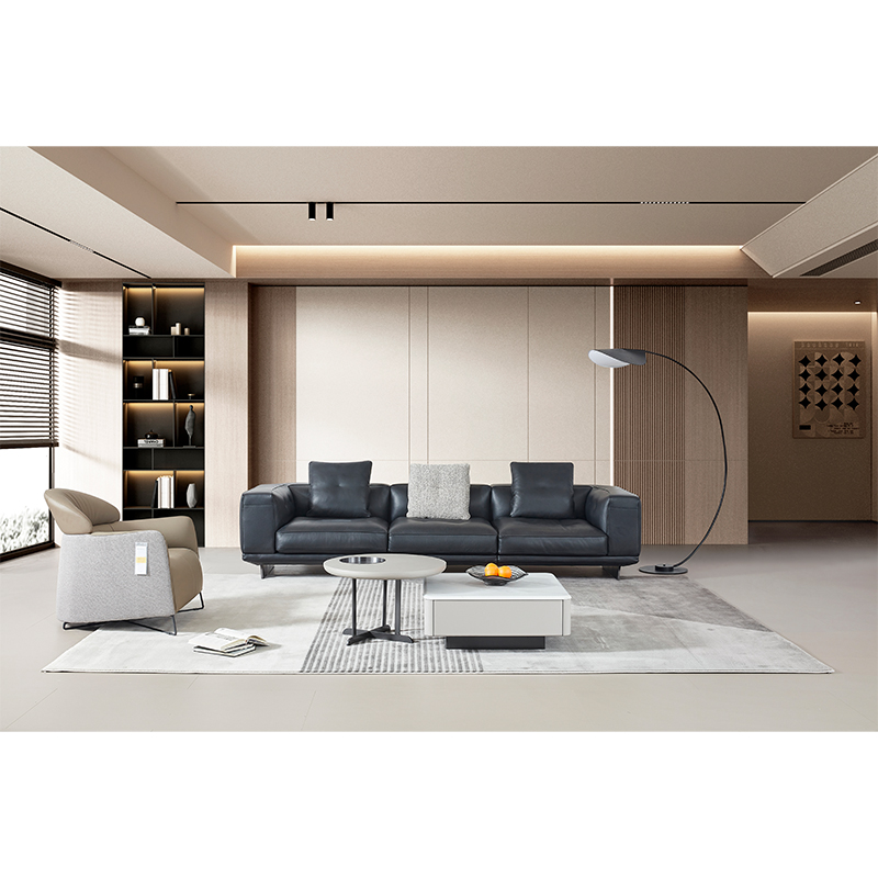 Italian Minimalist, Modern Light Luxury Leather Sofa