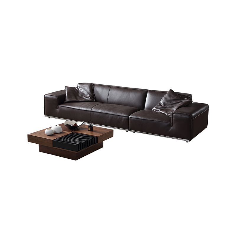 How can modern minimalism and retro elements be harmoniously integrated in a leather sofa?