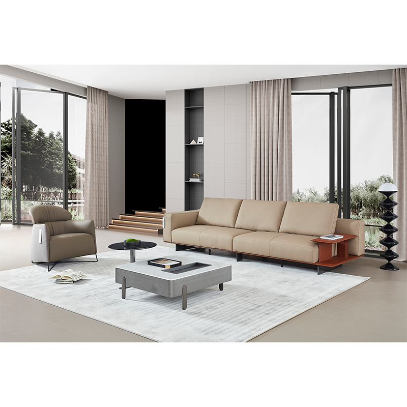 Italian Minimalist, Modern Light Luxury Leather Sofa