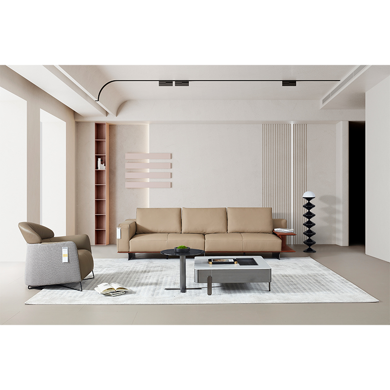 Italian Minimalist, Modern Light Luxury Leather Sofa