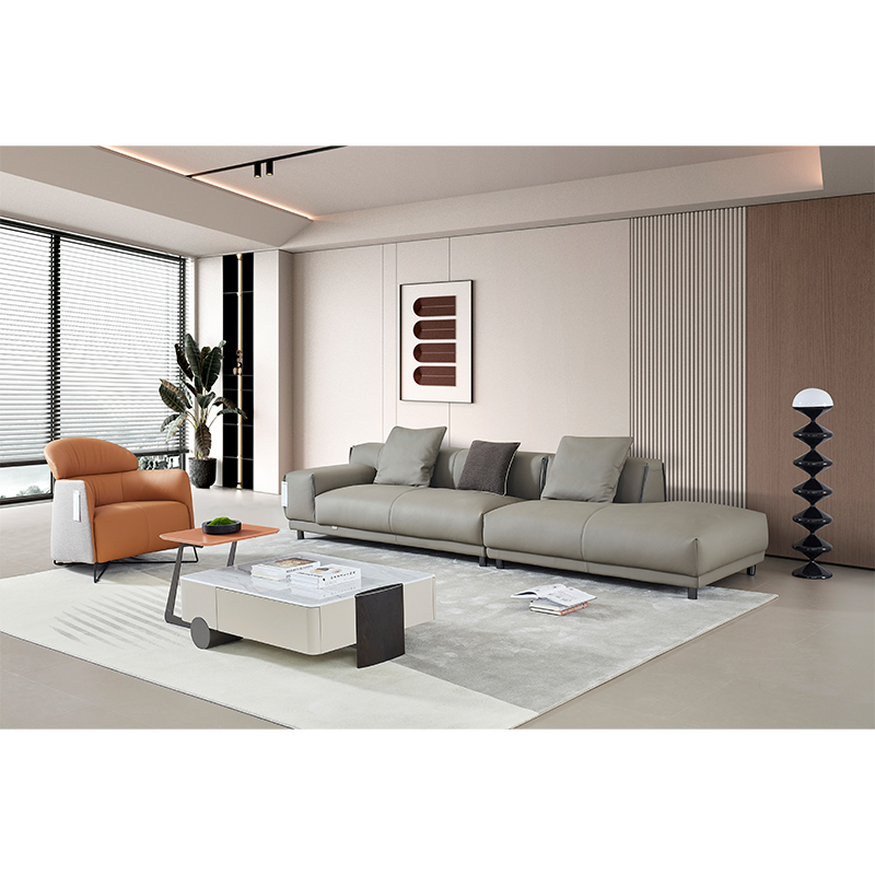 Modern Simple Straight Row Special-shaped Leather Sofa