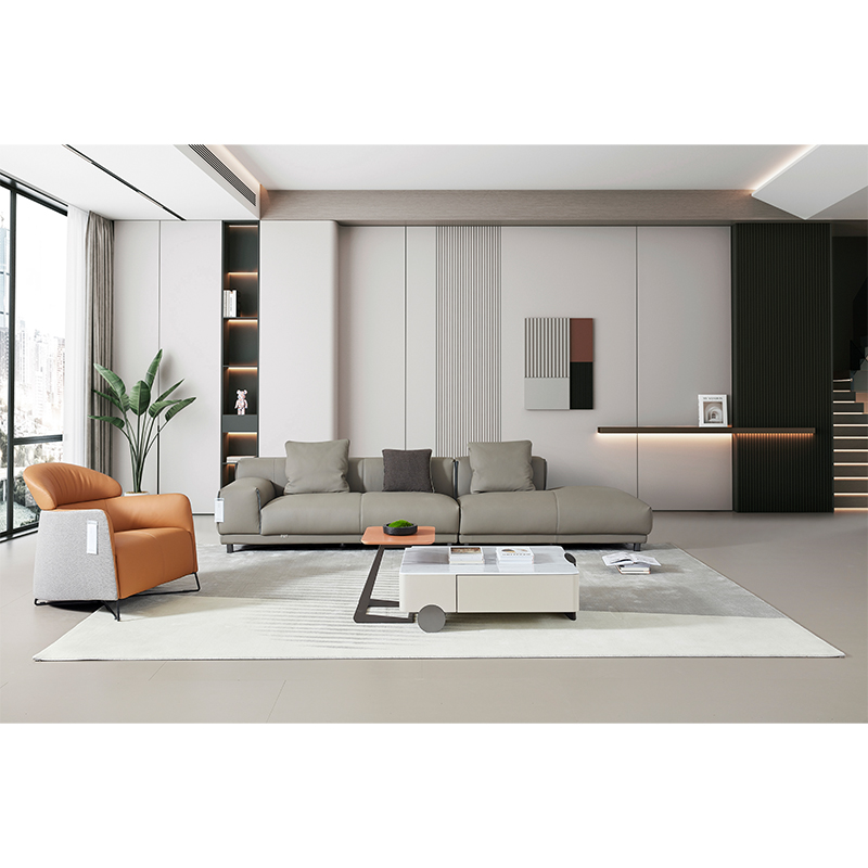 Modern Simple Straight Row Special-shaped Leather Sofa